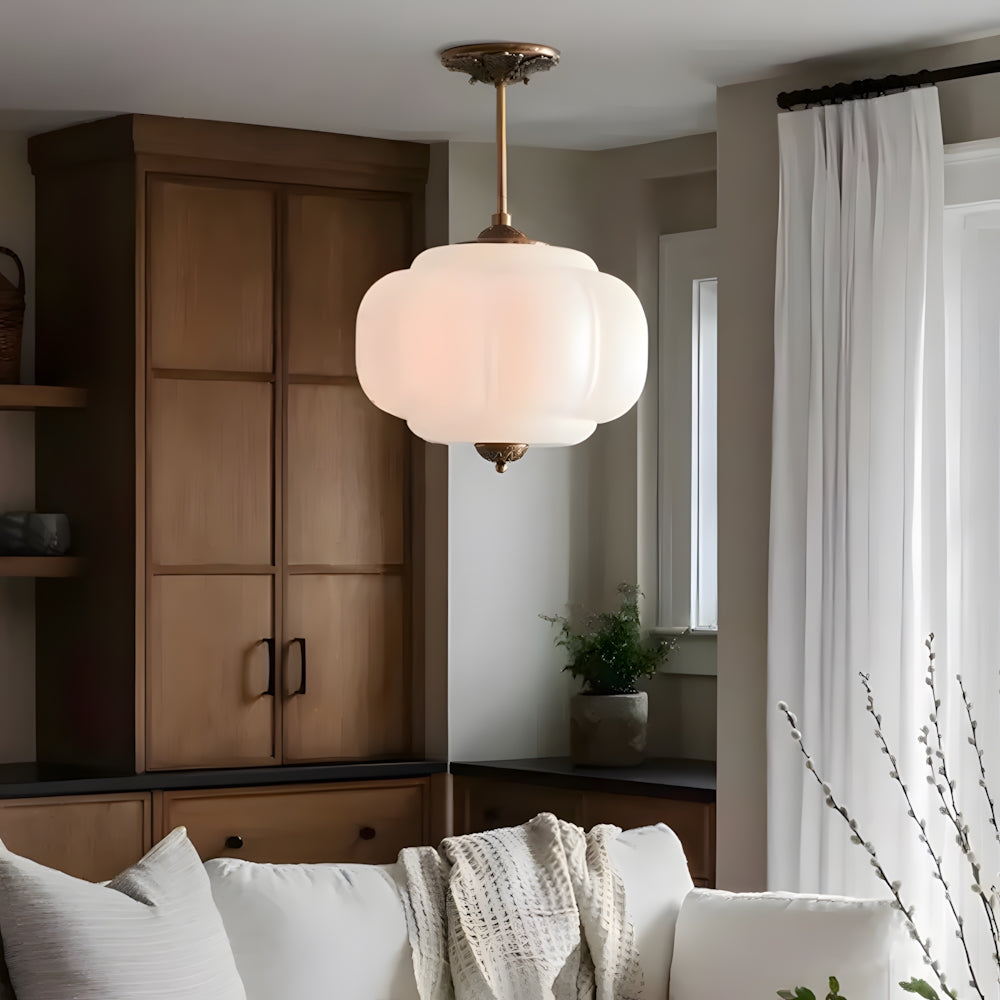 Hanglamp Pompoen Glas Vintage Messing Retro E14 Woonkamer Slaapkamer Hal | Sansoti
