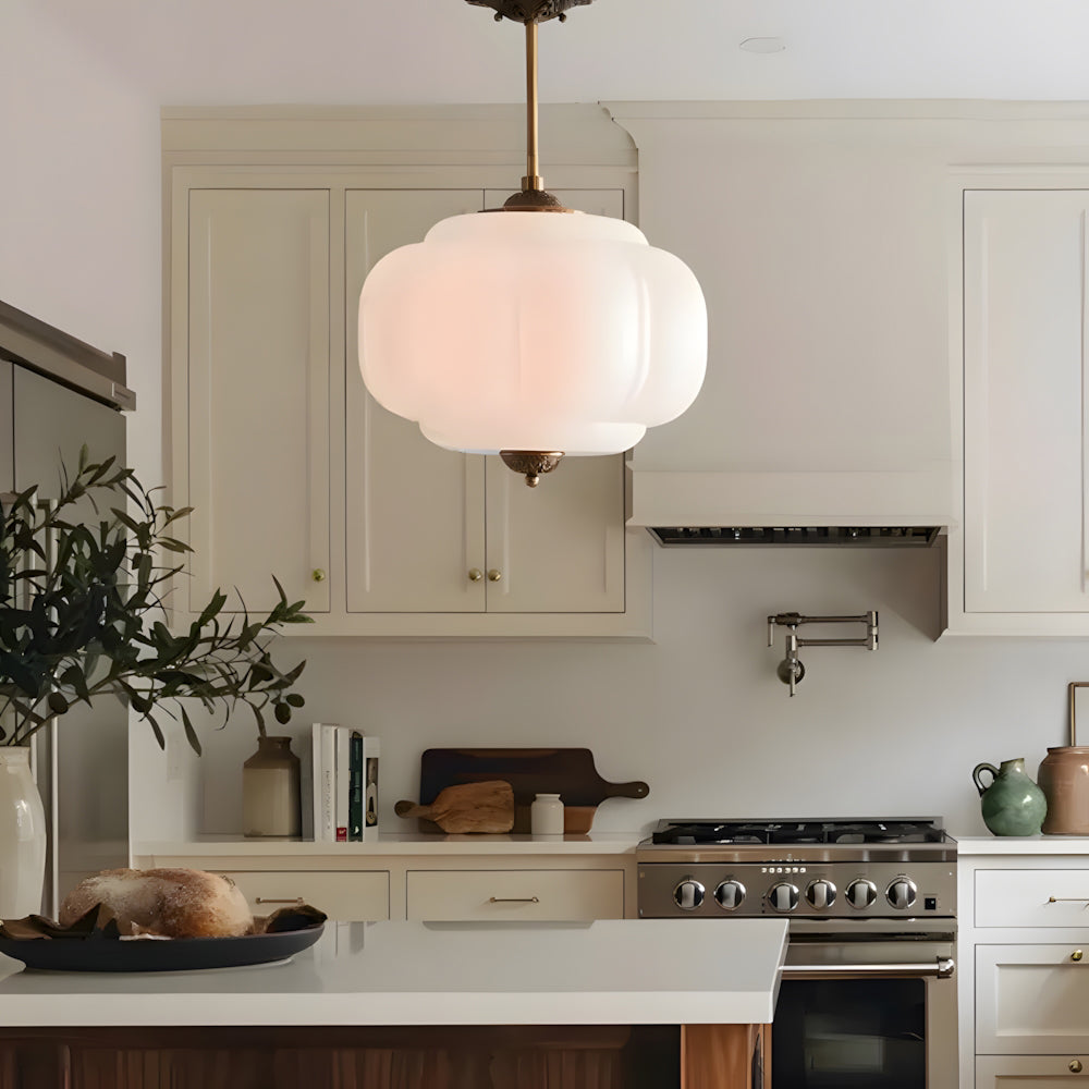 Hanglamp Pompoen Glas Vintage Messing Retro E14 Woonkamer Slaapkamer Hal | Sansoti
