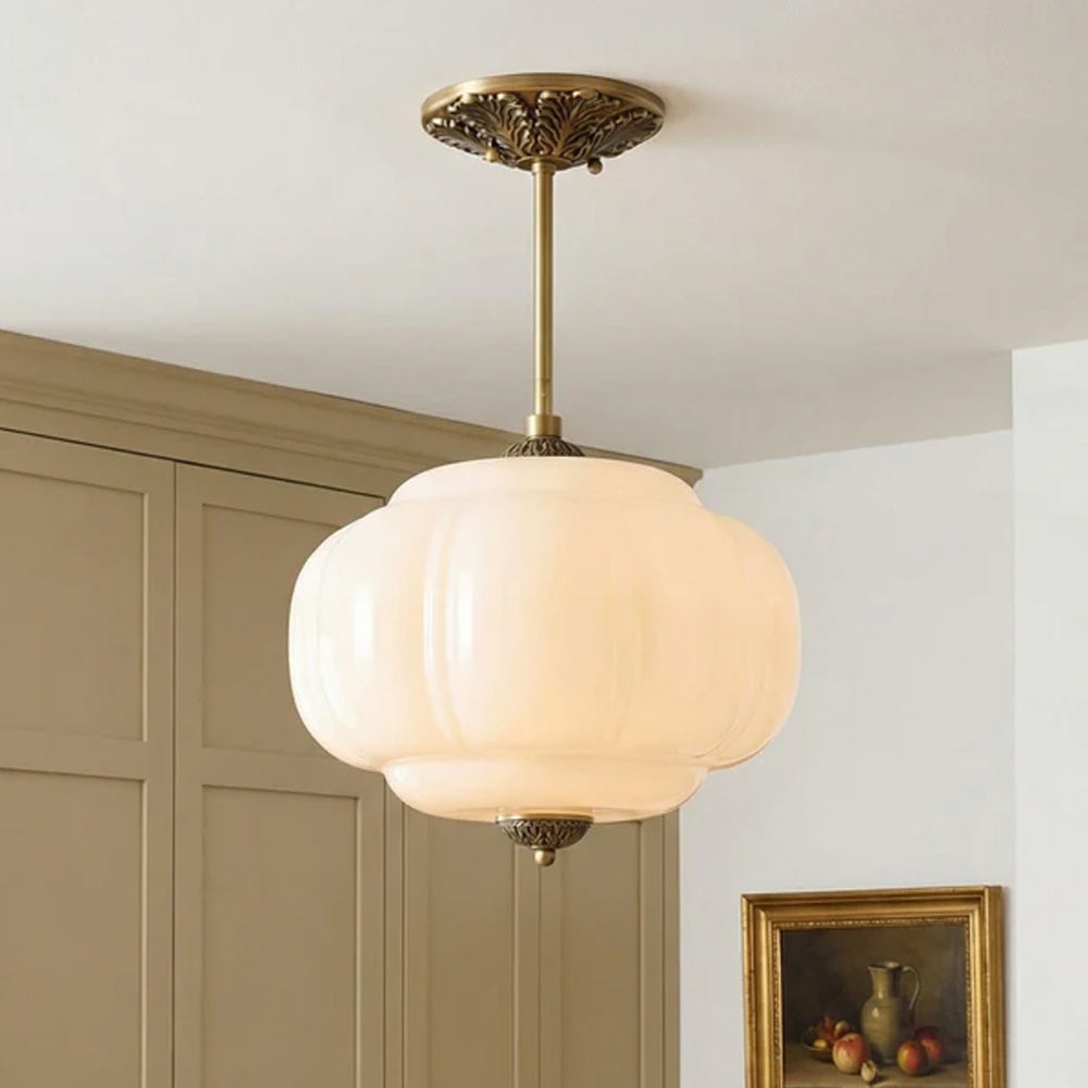 Hanglamp Pompoen Glas Vintage Messing Retro E14 Woonkamer Slaapkamer Hal | Sansoti