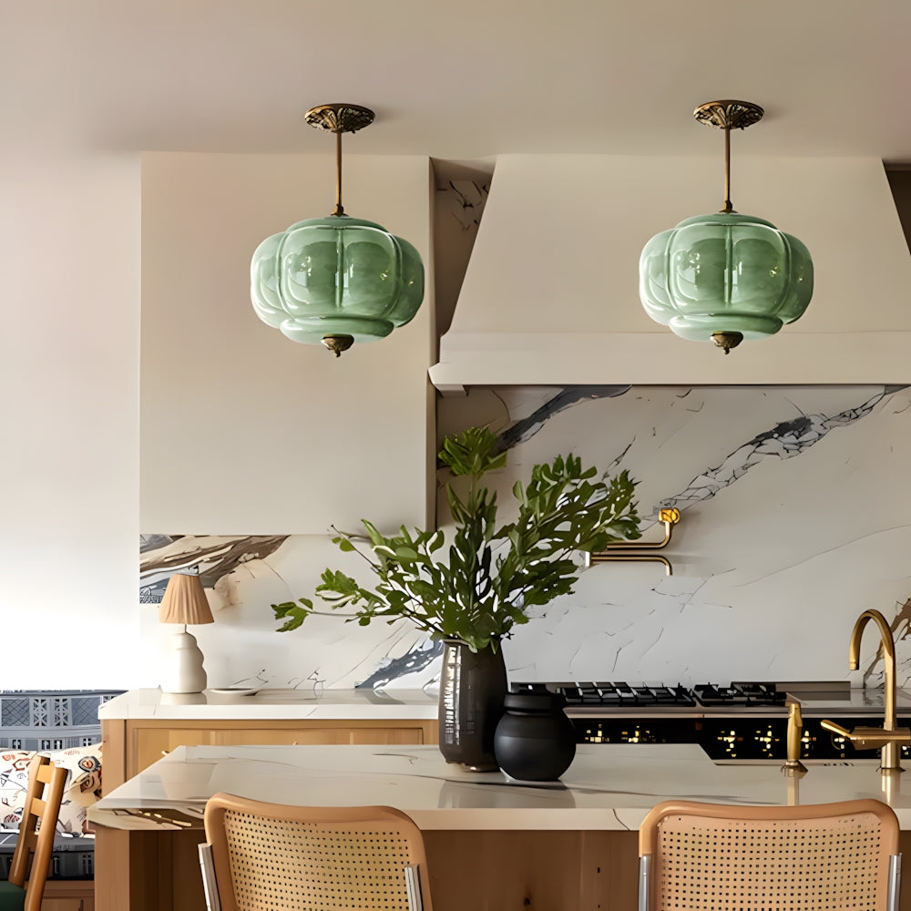 Hanglamp Pompoen Glas Vintage Messing Retro E14 Woonkamer Slaapkamer Hal | Sansoti