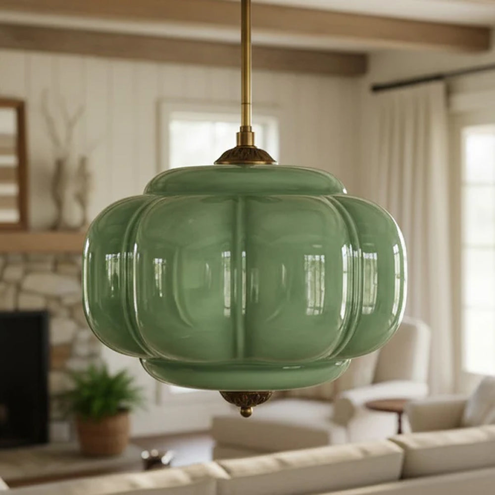 Hanglamp Pompoen Glas Vintage Messing Retro E14 Woonkamer Slaapkamer Hal | Sansoti
