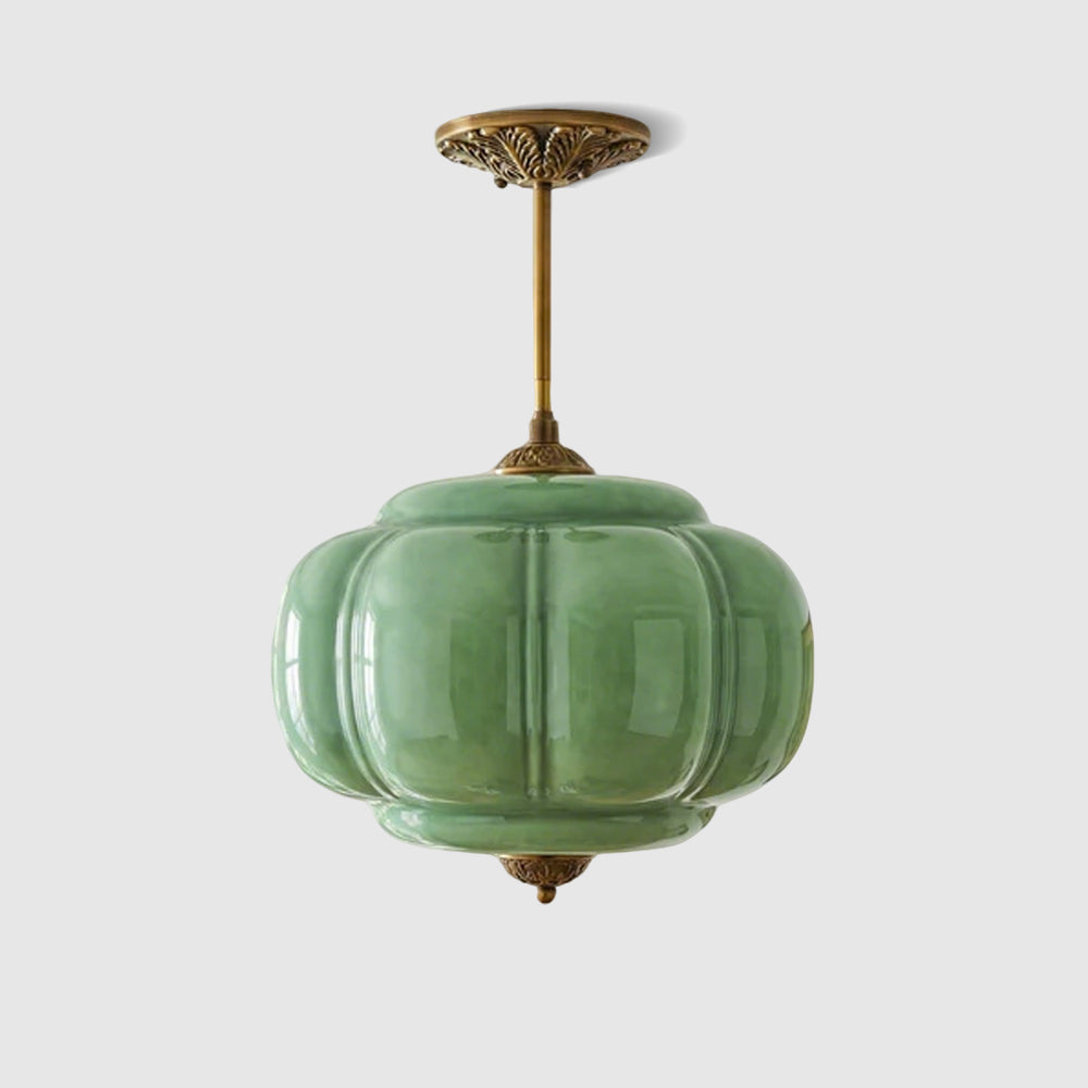 Hanglamp Pompoen Glas Vintage Messing Retro E14 Woonkamer Slaapkamer Hal | Sansoti