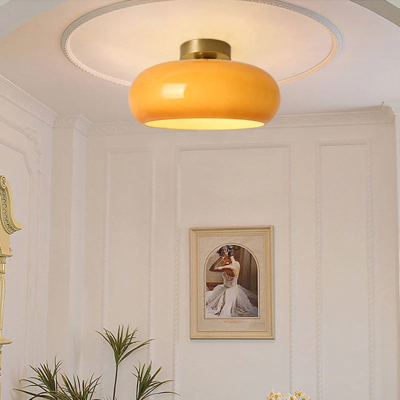 Glazen Hanglamp Vintage Amber Messing Retro E27 Eetkamer Woonkamer Slaapkamer | Sansoti