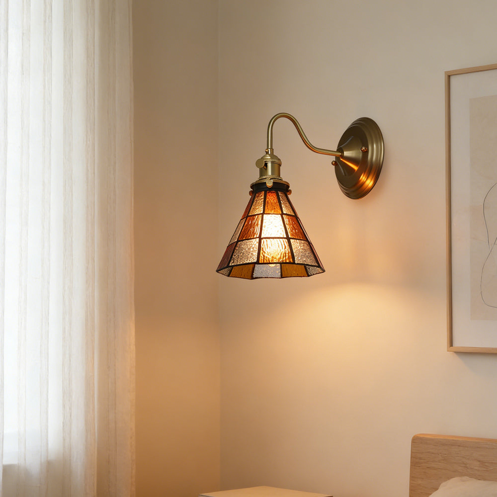 Wandleuchte Tiffany Glas Kupfer Art Deco Vintage E27 Arbeitszimmer Flur Wohnzimmer | Restfield