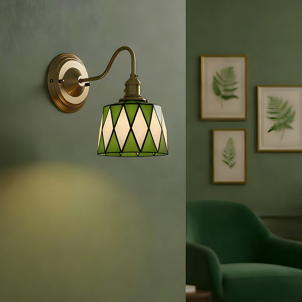 Wandleuchte Tiffany Glas Kupfer Art Deco Vintage E27 Arbeitszimmer Flur Wohnzimmer | Restfield