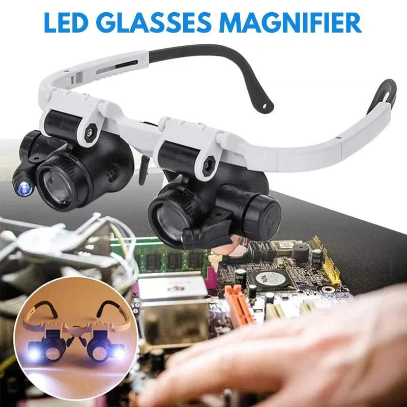 Vergrootglas Brilmontuur met LED-verlichting 8x 15x 23x Vergrotingsniveaus Handsfree Precisiewerk Hobby | Sansoti