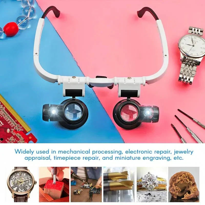 Vergrootglas Brilmontuur met LED-verlichting 8x 15x 23x Vergrotingsniveaus Handsfree Precisiewerk Hobby | Sansoti