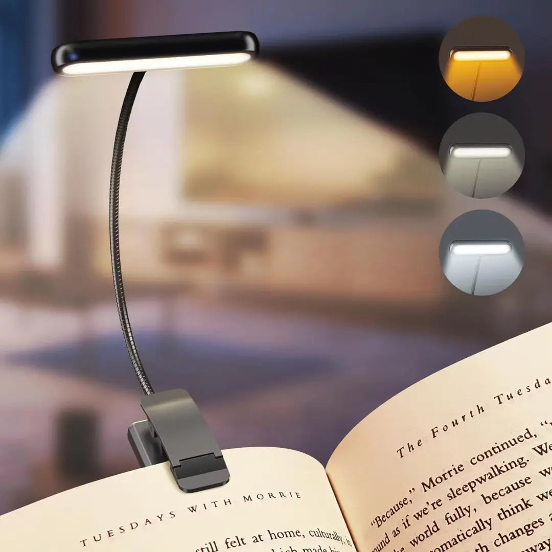 Flexibele LED Klemlamp met Instelbare Helderheid en Kleurtemperatuur – Oplaadbaar Leeslampje voor Bed, Bureau en Boekenplank | Sansoti