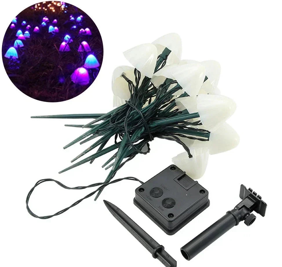 Solar LED Mushroom String Lights Garden Waterproof Decorative Garden Lighting Ambient Outdoor Lighting | Sansoti