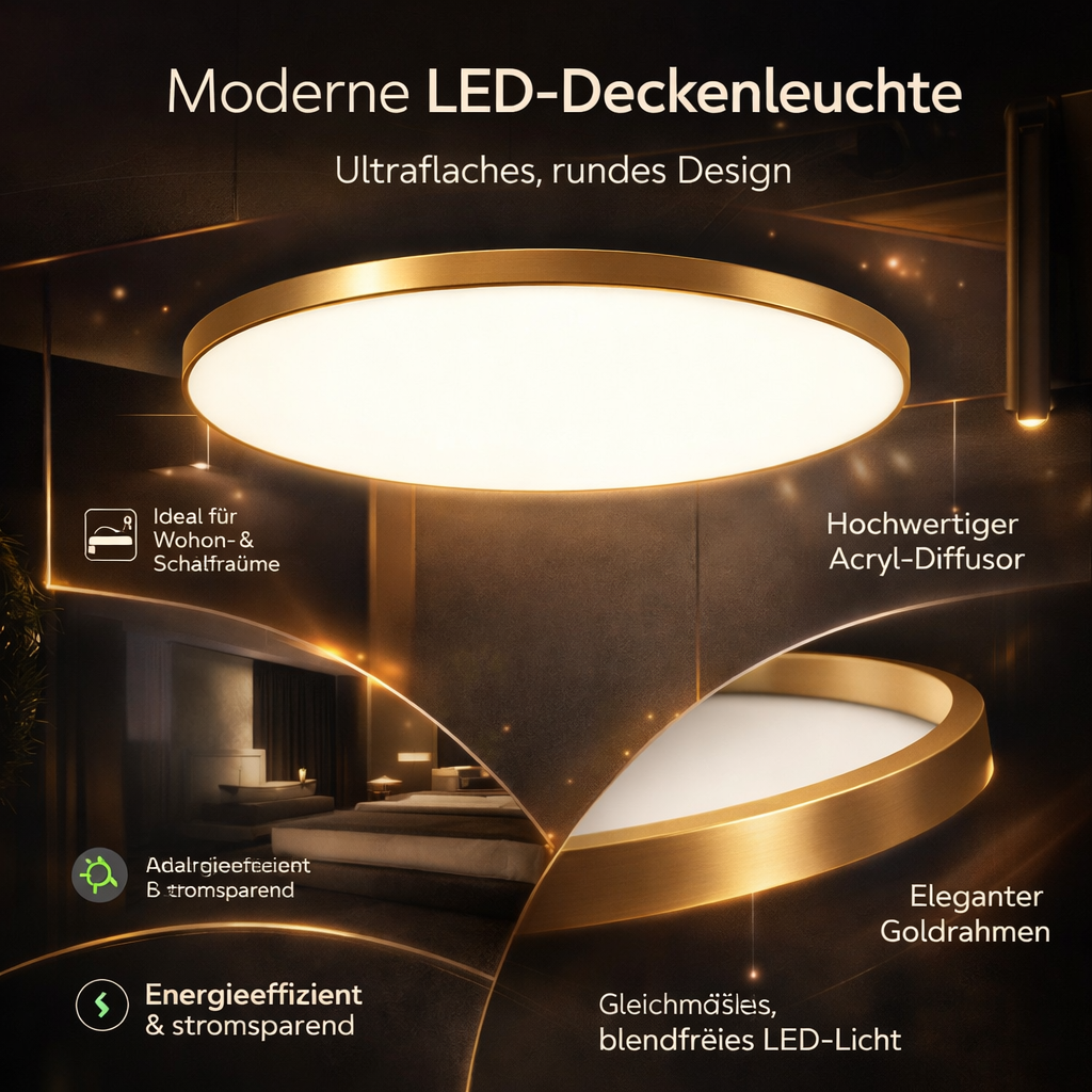 Ronde Plafondlamp Vlak Design LED Acryl Zwart Wit Goud Zilver Moderne Plafondverlichting Energiebesparend Woonkamer Slaapkamer | Sansoti