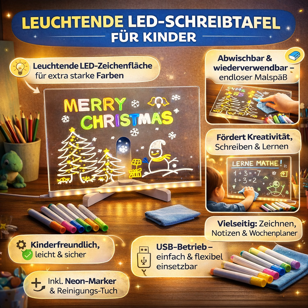 Verlicht LED Tekenbord voor Kinderen met Kleurrijke Markers en Herbruikbaar Oppervlak | Sansoti