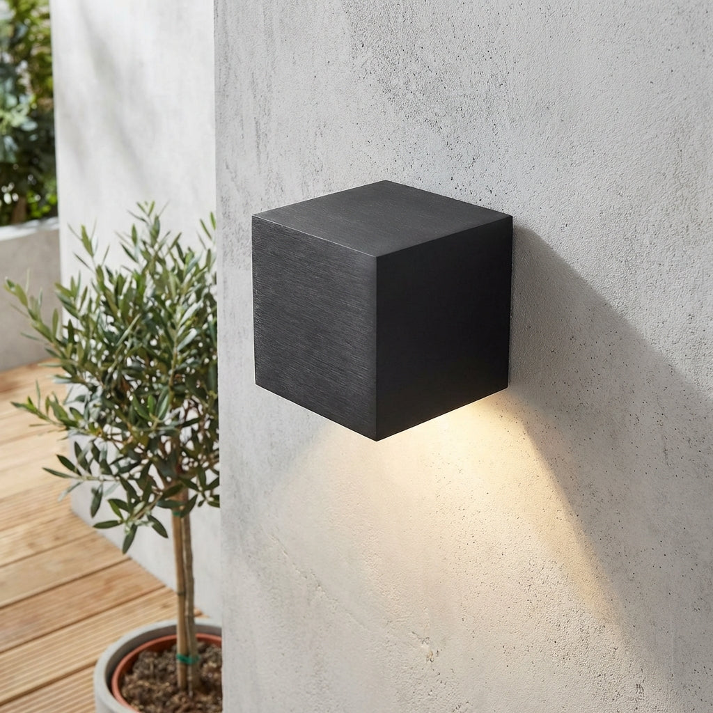 Modern square outdoor wall lamp LED IP65 waterproof up & down lighting black for facade terrace entrance | Sansoti