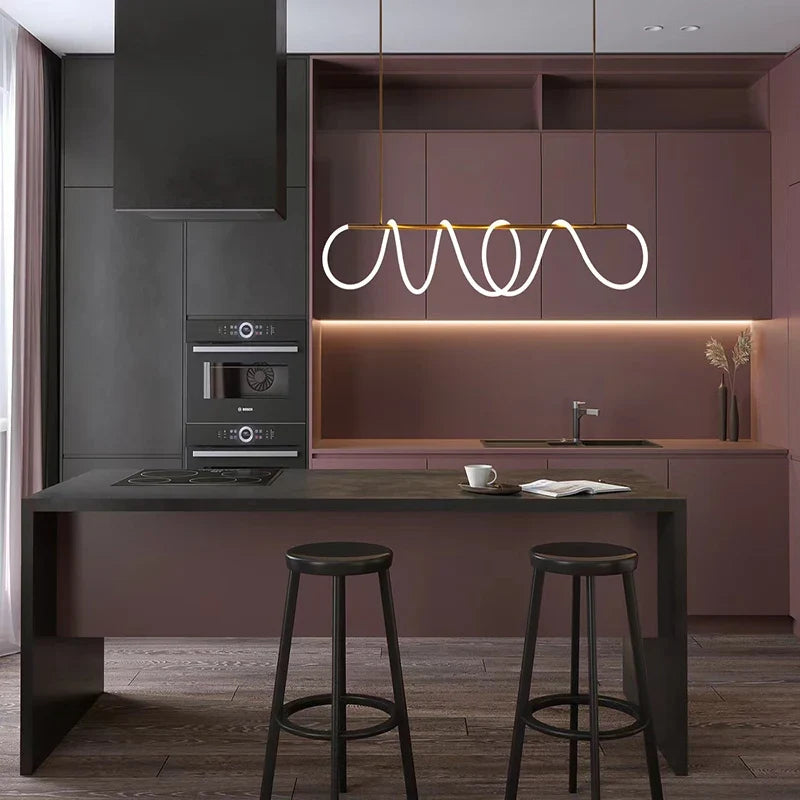 Liniowa lampa wisząca LED z aluminium, czarno-złota, 80-150 cm, nowoczesny design, do jadalni, sypialni i salonu | Sansoti