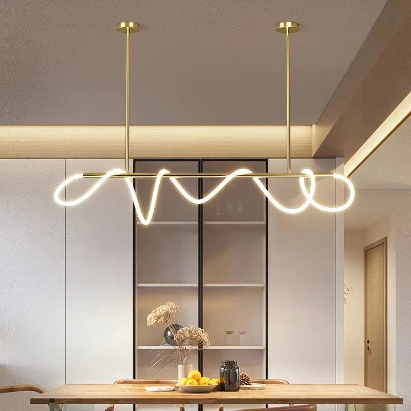 Liniowa lampa wisząca LED z aluminium, czarno-złota, 80-150 cm, nowoczesny design, do jadalni, sypialni i salonu | Sansoti