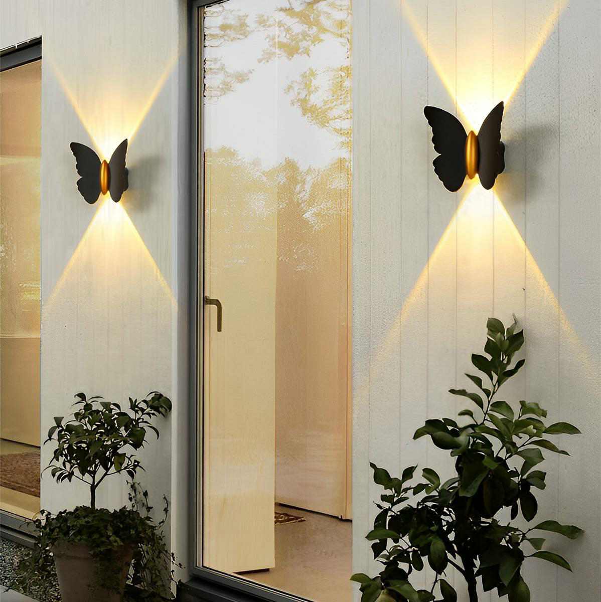 LED Outdoor Wall Lamp Butterfly Black IP65 Weatherproof Warm White for Facade Balcony and Entrance | Sansoti