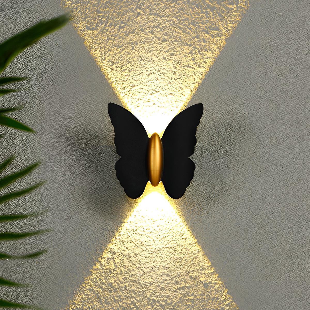 LED Outdoor Wall Lamp Butterfly Black IP65 Weatherproof Warm White for Facade Balcony and Entrance | Sansoti