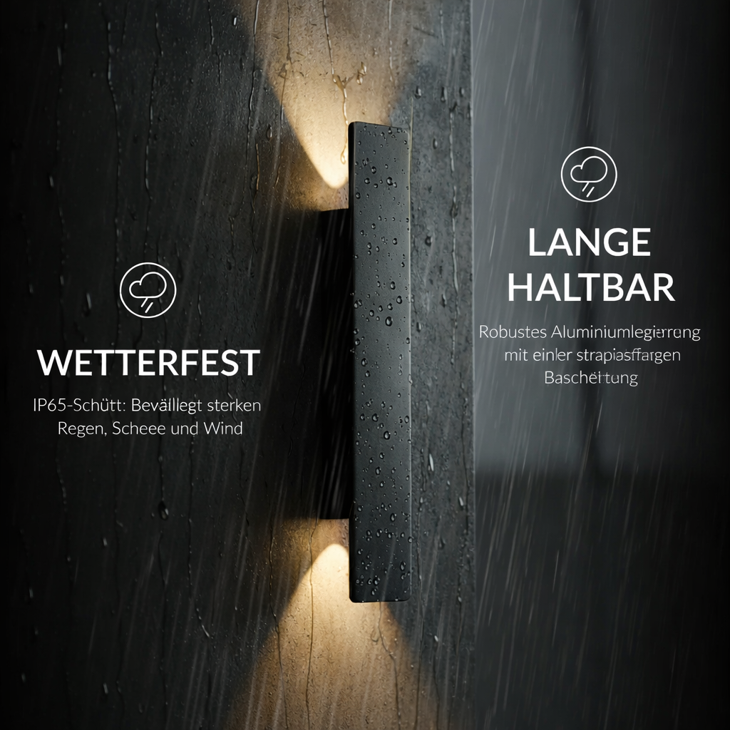Moderne LED Wandlamp voor Buiten IP65 Aluminium Up & Down Licht Warm Wit Zwart voor Gevel en Terras | Sansoti