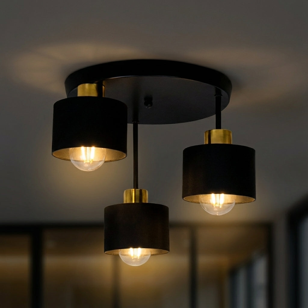 Plafondlamp 3 Lichts Zwart Goud Metaal E27 Ø30cm Modern Design | Sansoti