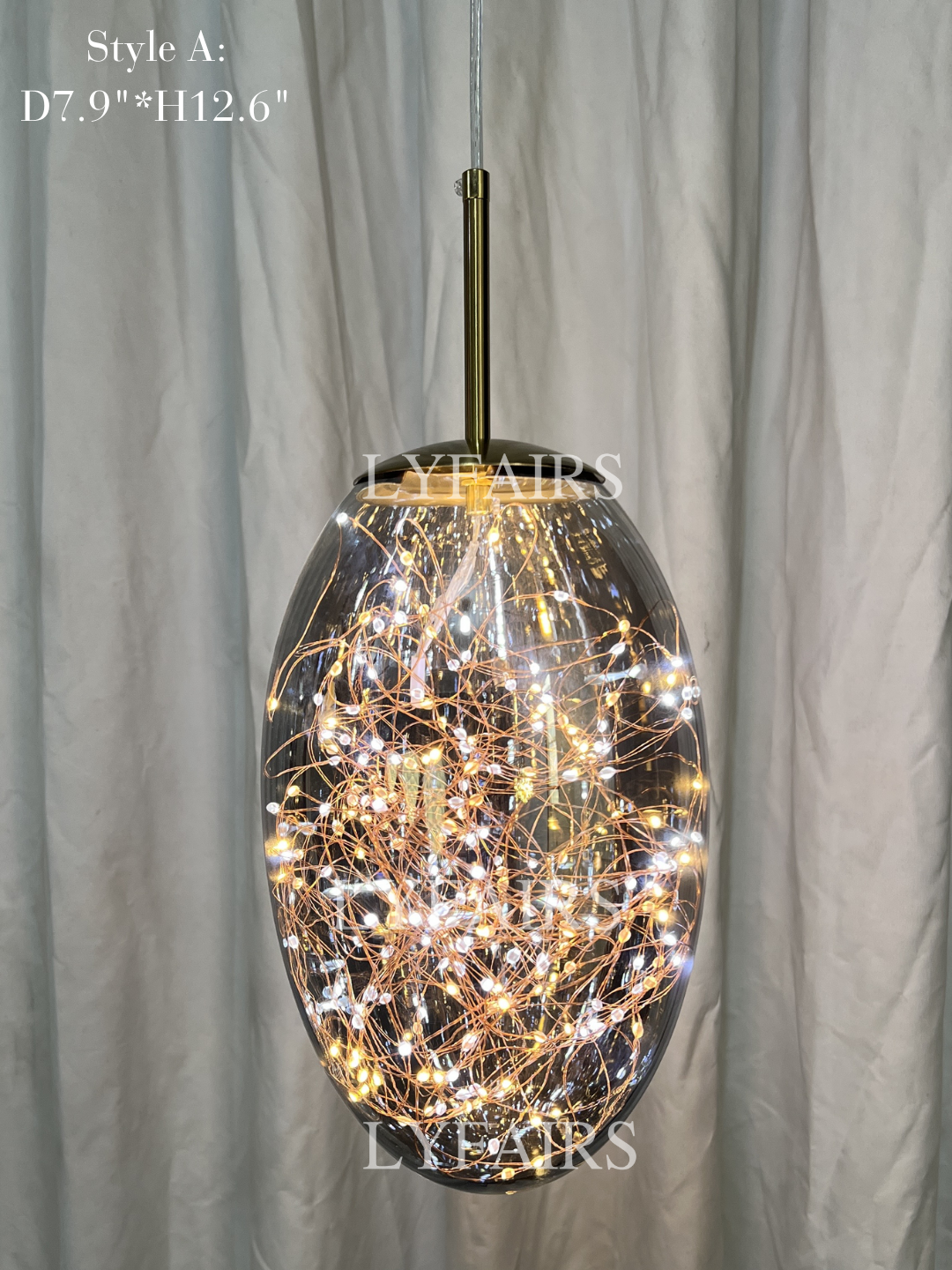 Grijze glazen hanglamp met sterrenhemel-effect voor eetkamer, bar of keukeneiland | Sansoti