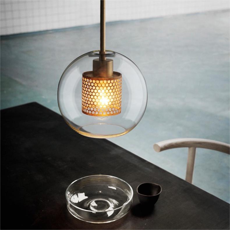Suspension boule en verre doré ou argenté, douille E26, cordon réglable, salle à manger, chambre, salon, design moderne | Sansoti