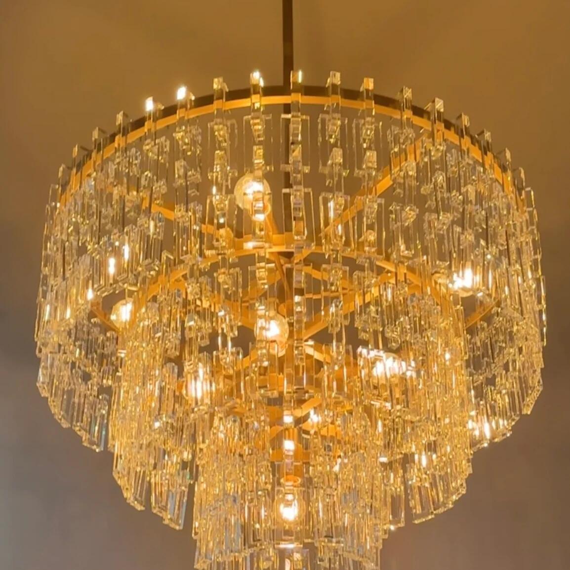 Kristallen Kroonluchter Meerdere Lagen Messing Glas Rond Plafond Verlichting Luxe Eetkamer Woonkamer Design | Sansoti