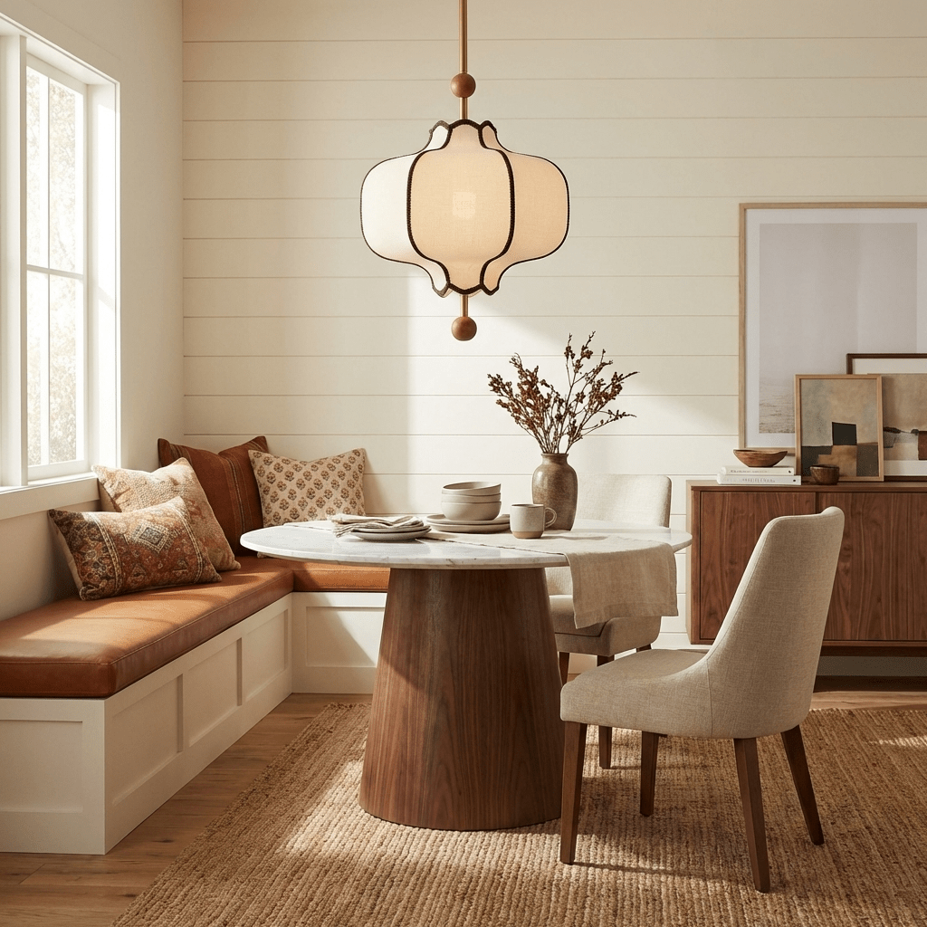 Stoffen Hanglamp met Lantaarnvorm – Walnoot of Goud Frame – 25 tot 50 cm – Scandinavisch Design Plafondlamp | Sansoti