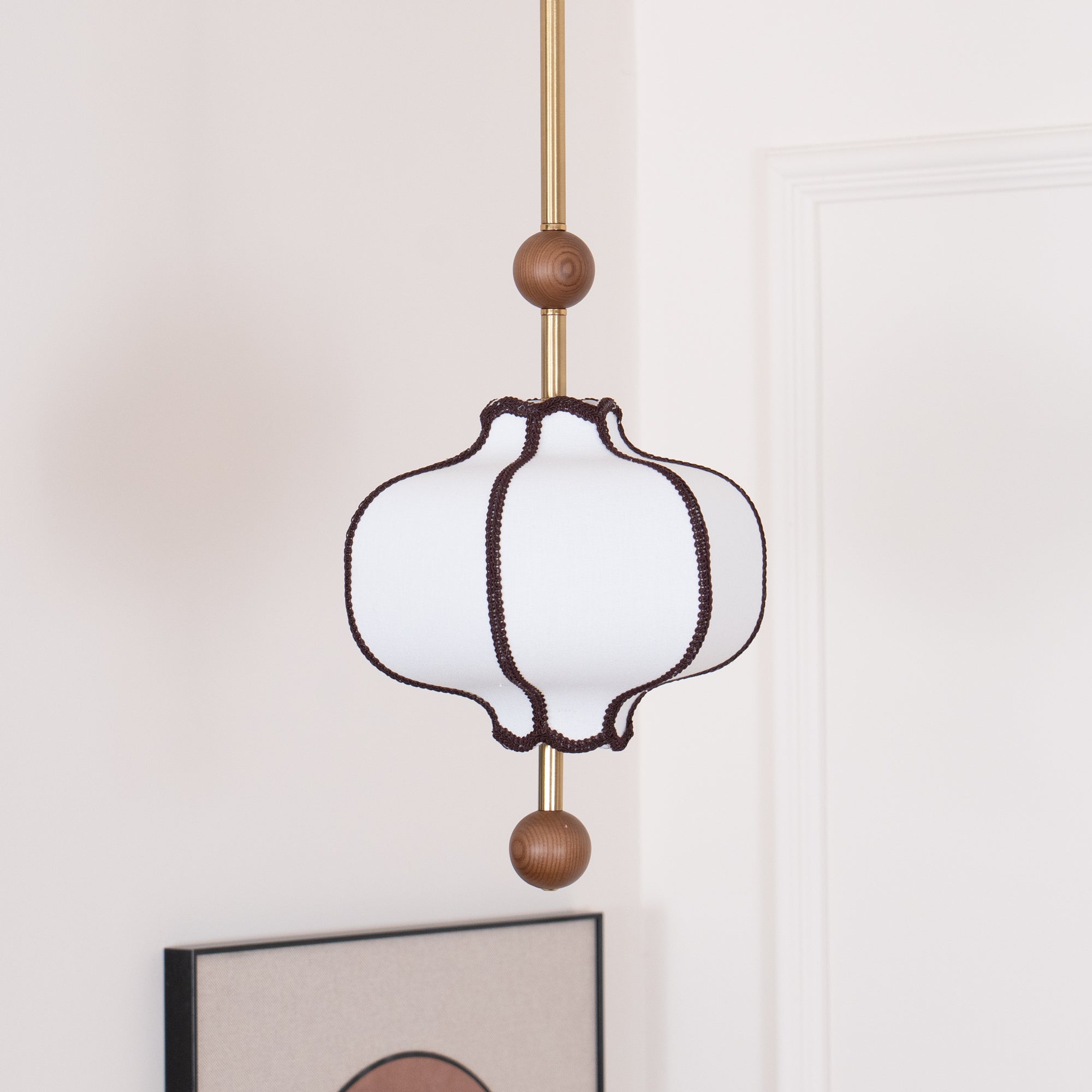 Stoffen Hanglamp met Lantaarnvorm – Walnoot of Goud Frame – 25 tot 50 cm – Scandinavisch Design Plafondlamp | Sansoti