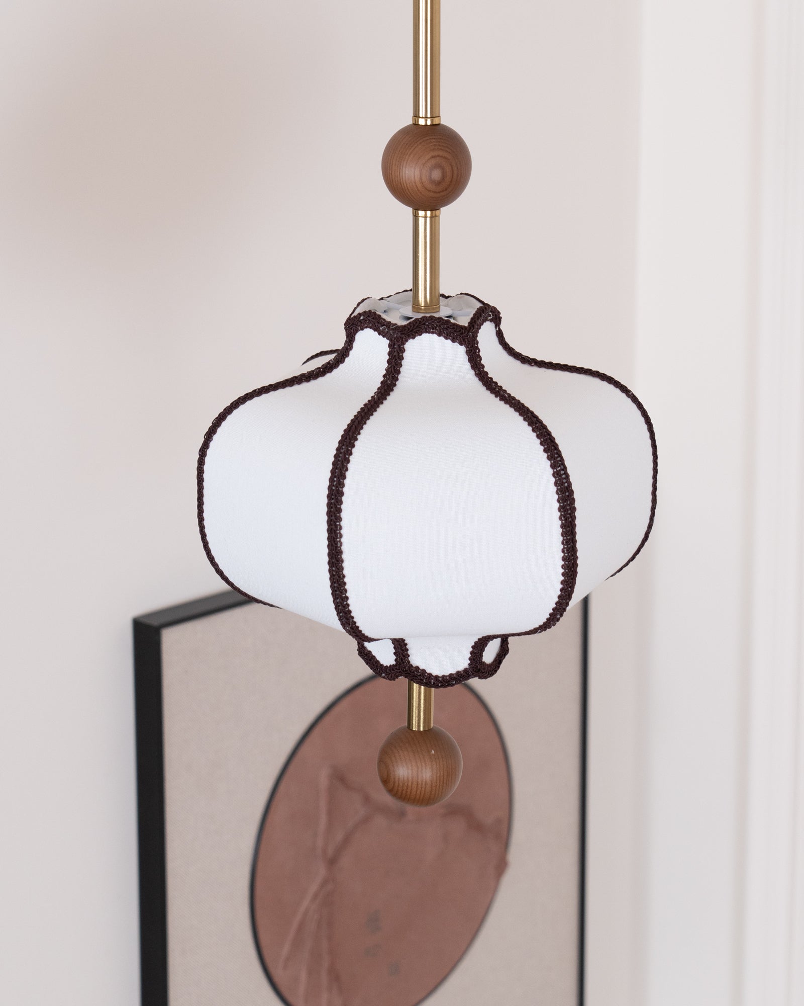 Stoffen Hanglamp met Lantaarnvorm – Walnoot of Goud Frame – 25 tot 50 cm – Scandinavisch Design Plafondlamp | Sansoti