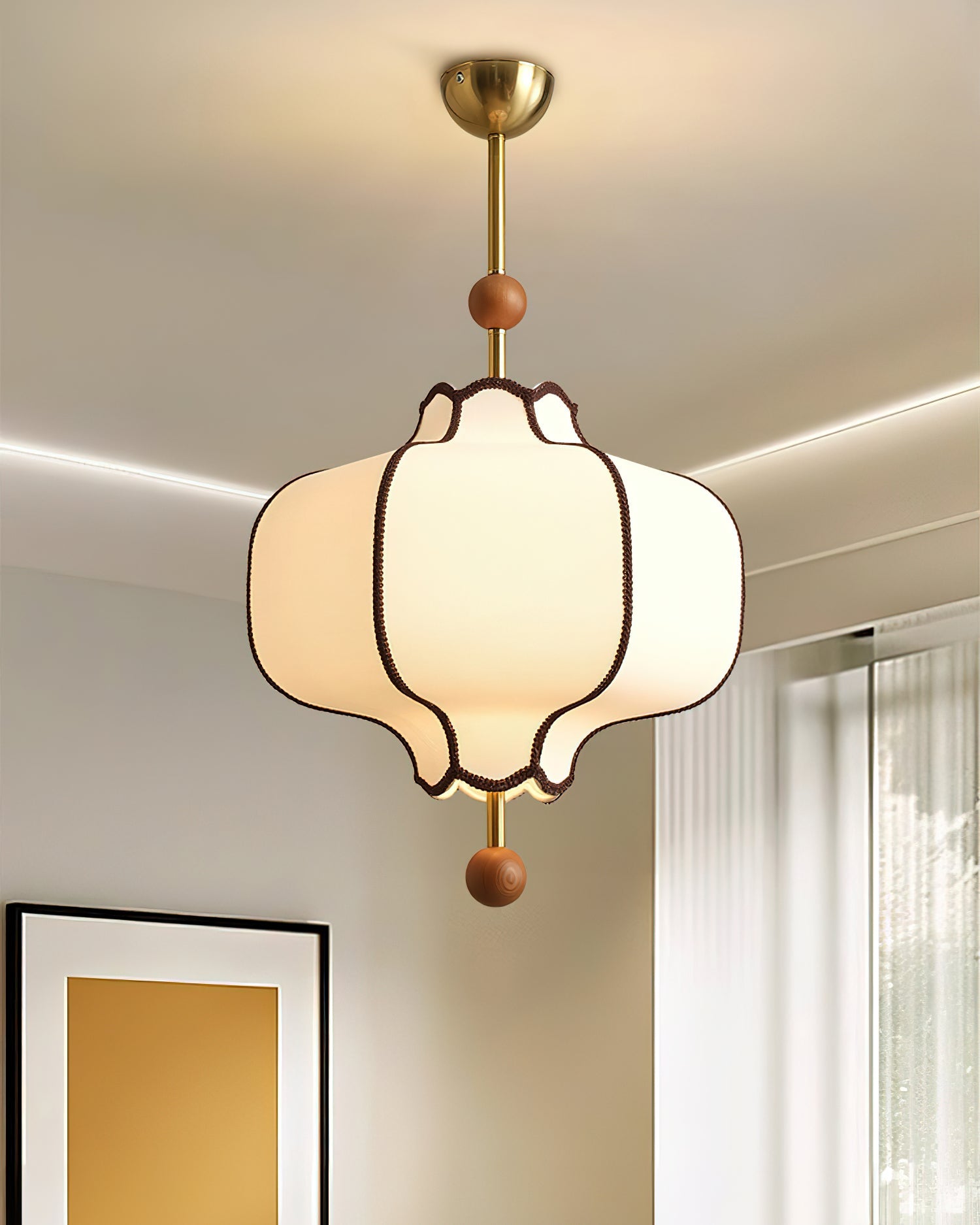 Stoffen Hanglamp met Lantaarnvorm – Walnoot of Goud Frame – 25 tot 50 cm – Scandinavisch Design Plafondlamp | Sansoti