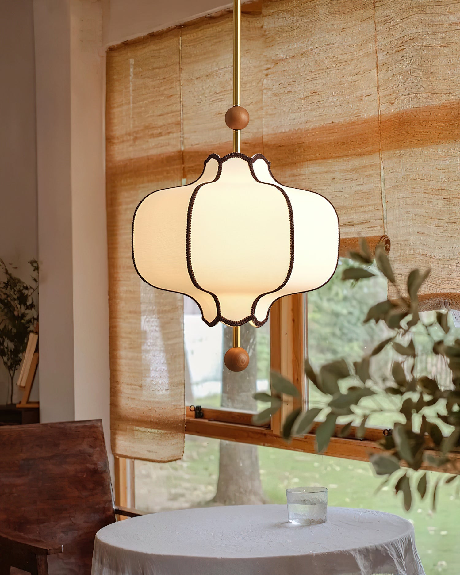 Stoffen Hanglamp met Lantaarnvorm – Walnoot of Goud Frame – 25 tot 50 cm – Scandinavisch Design Plafondlamp | Sansoti