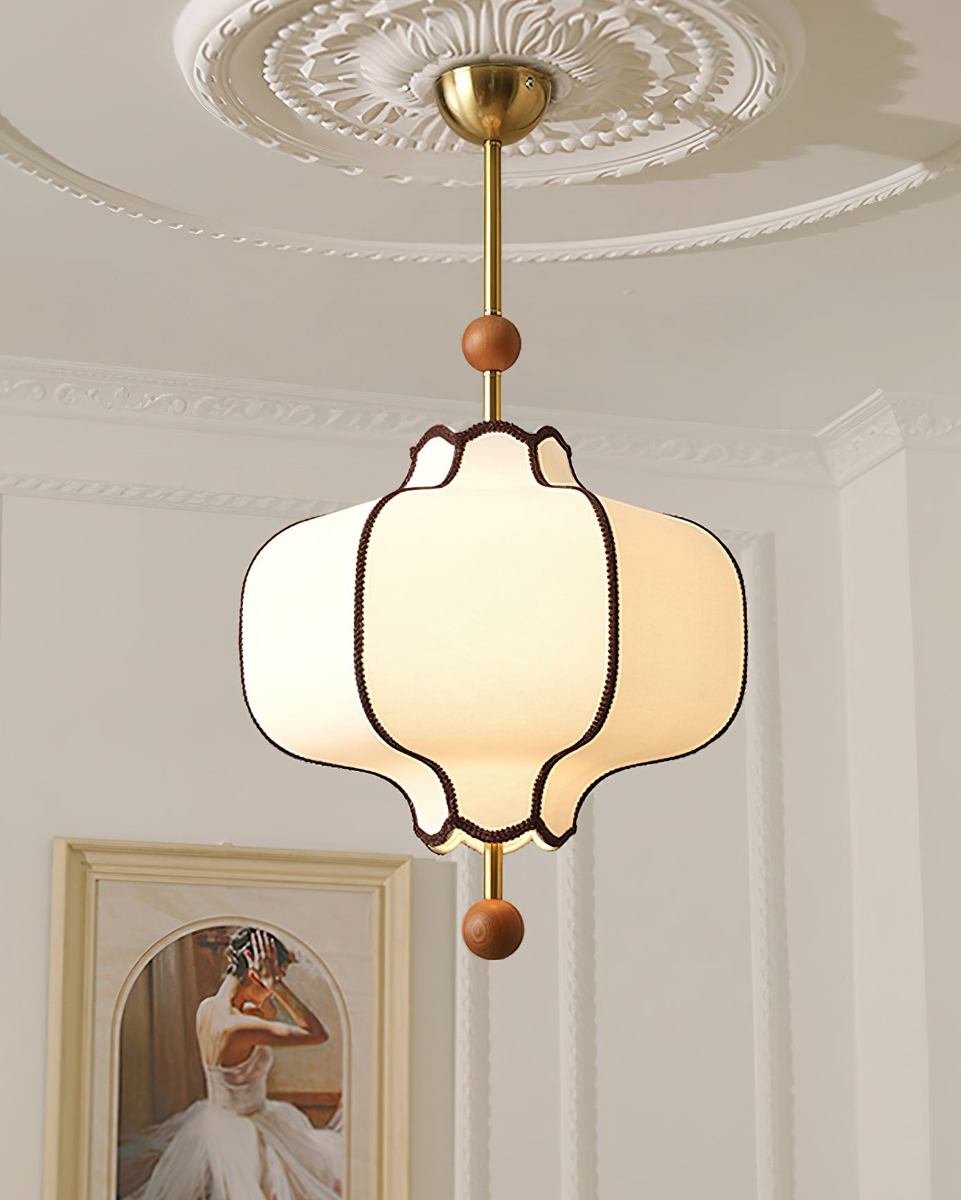 Stoffen Hanglamp met Lantaarnvorm – Walnoot of Goud Frame – 25 tot 50 cm – Scandinavisch Design Plafondlamp | Sansoti