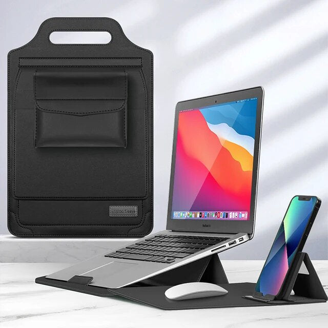 Luxe Laptop Sleeve met Verstelbare Standaard | Ergonomisch PU-Leer Werkstation voor 11-15.6 Inch | Mobiele Kantooroplossing | Sansoti