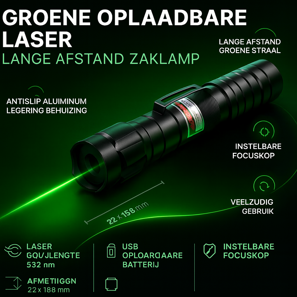 Oplaadbare Laserpointer Groen Licht Aluminium 2000m Bereik Presentaties Astronomie Precisiewerk Onderwijs | Sansoti