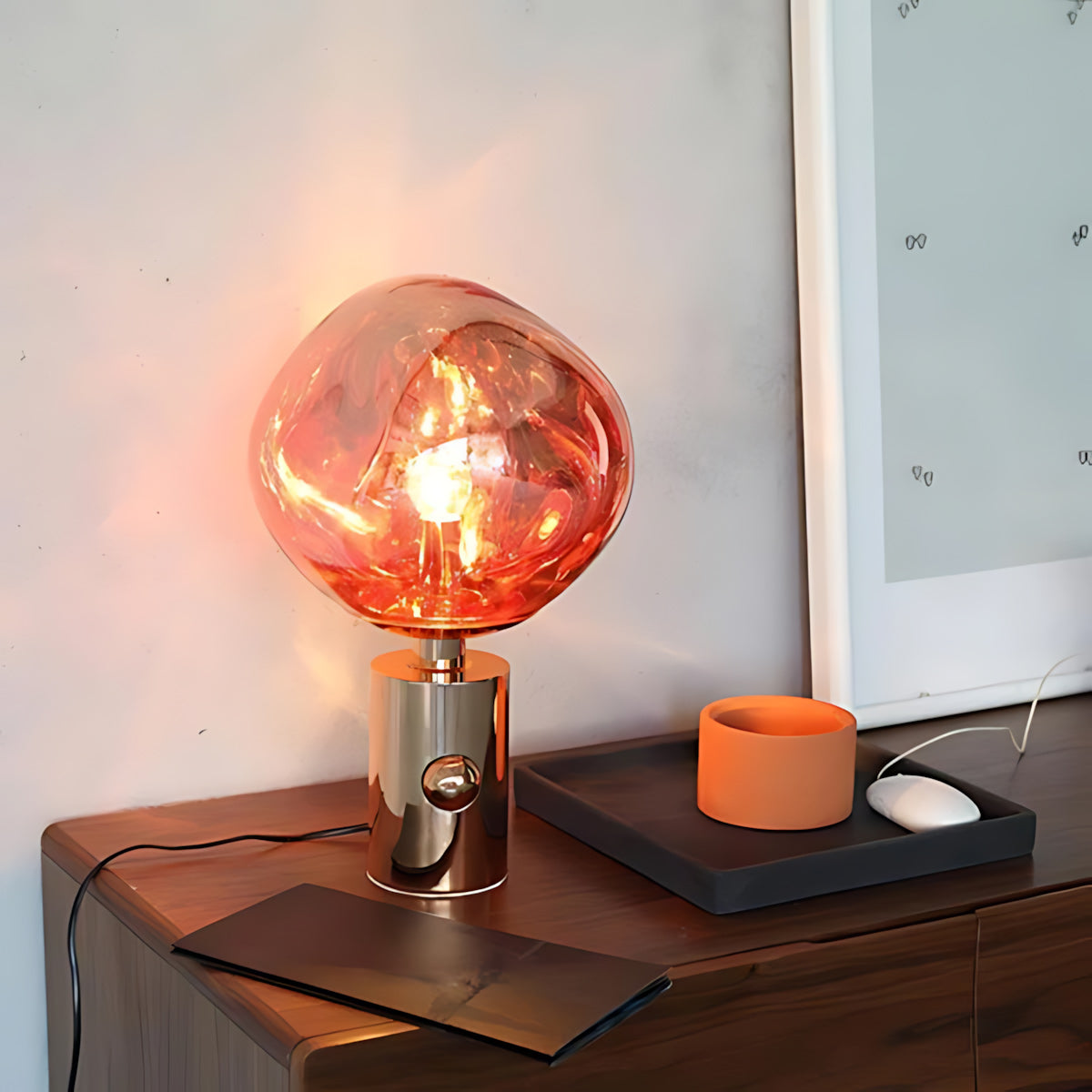 Tafellampe met Gesmolten Lava Textuur in Goud, Roségoud of Zilver | Sansoti