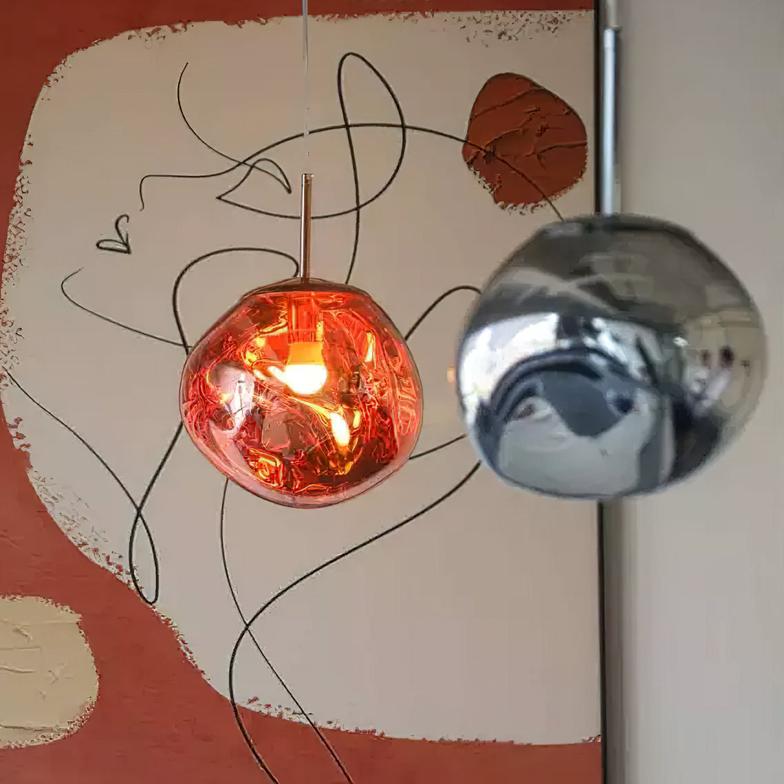 Lavadruppel Hanglamp – Geblazen Glas met Warme Gloed – 4 Maten & 4 Tinten – Modern Artistiek Lichtspel | Sansoti