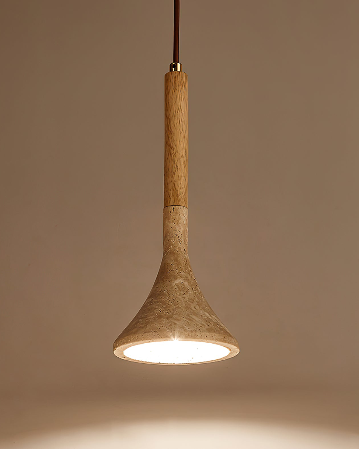 Travertijn Hanglamp met Walnoot Hout – Natuursteen Eetkamerlamp Warm Licht Scandinavisch Interieur | Sansoti
