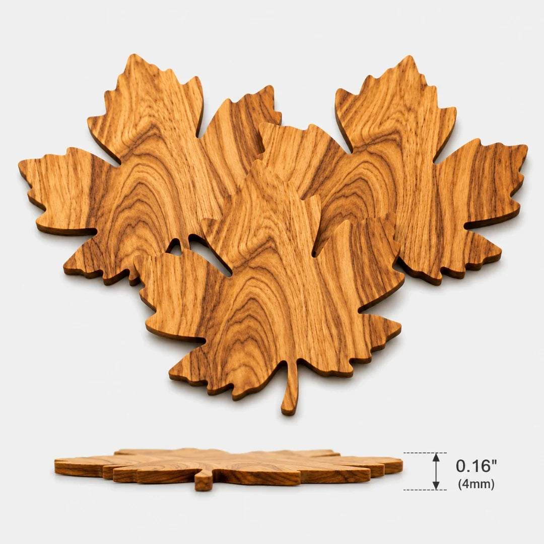 Houten Onderzetters Bladervorm Set van 3 Stuks voor Glazen Kopjes Mokken Tafelbescherming Natuurlijk Houtnerf | Sansoti