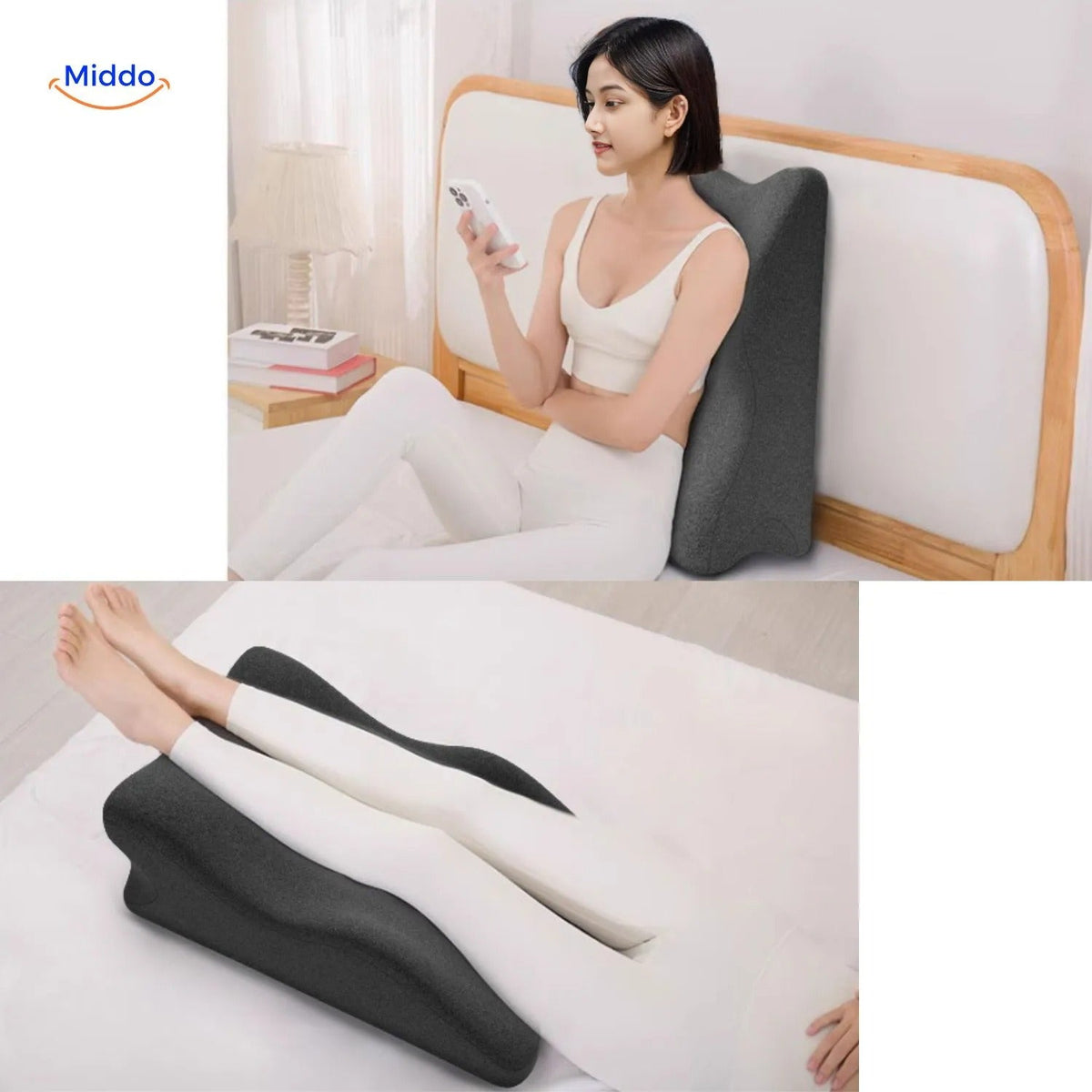 Coussin de soutien pour jambes et pieds 60x36x24cm en polyester - Grossesse, repos, confort, décompression, détente | Sansoti