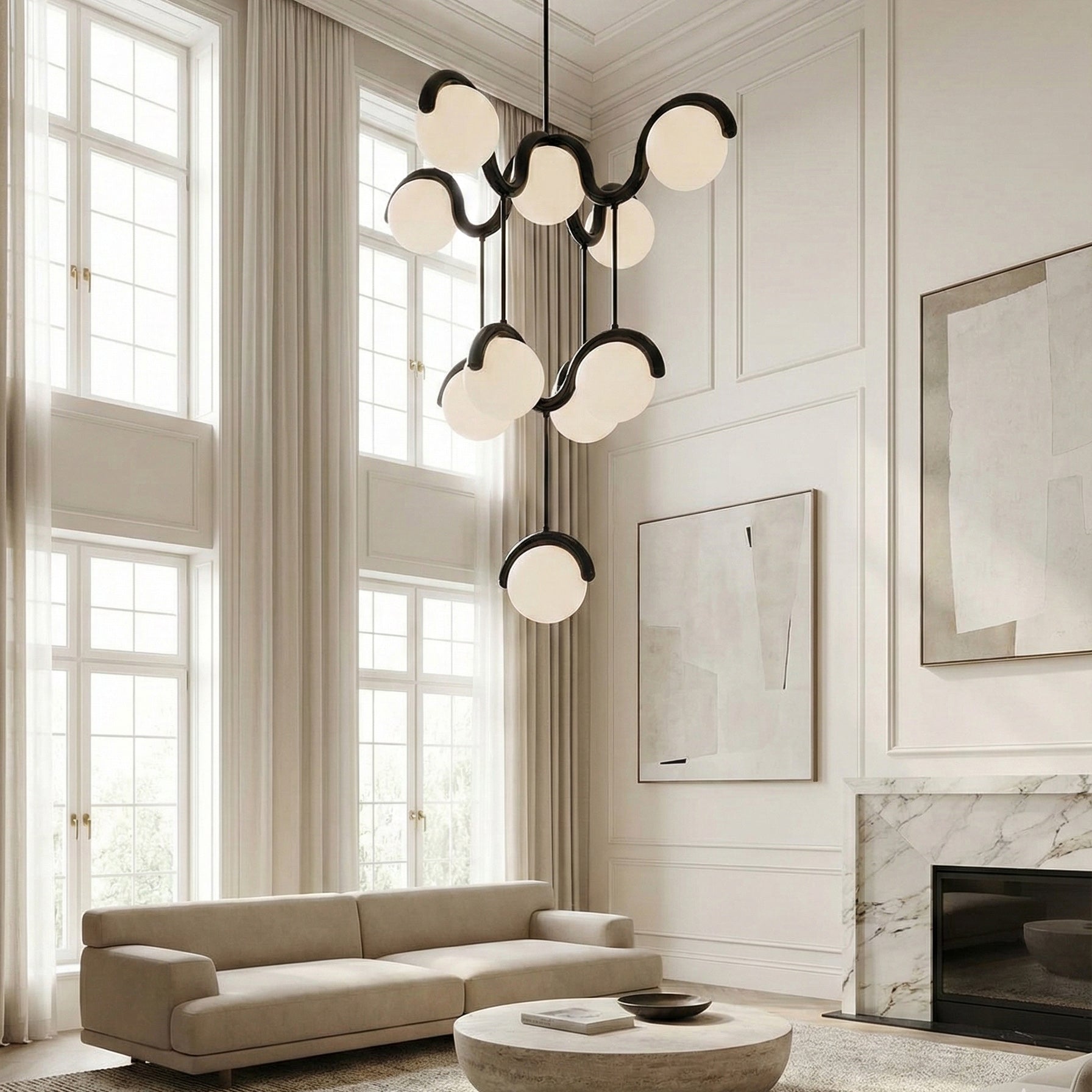 Moderne Kroonluchter met Messing en Glas – Artistieke Verlichting voor Eetkamer en Woonkamer | Sansoti