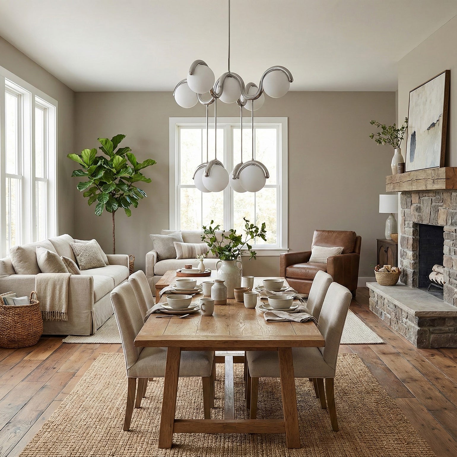 Moderne Kroonluchter met Messing en Glas – Artistieke Verlichting voor Eetkamer en Woonkamer | Sansoti