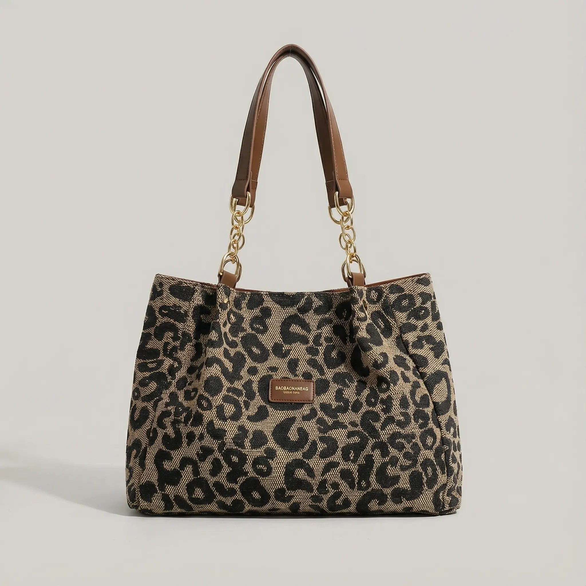 Canvas Draagtas met Luipaardprint en Gouden Kettinghengsels 33 × 28 × 10 cm Shopper Tote Bag Kunstleder Schoudertas | Sansoti