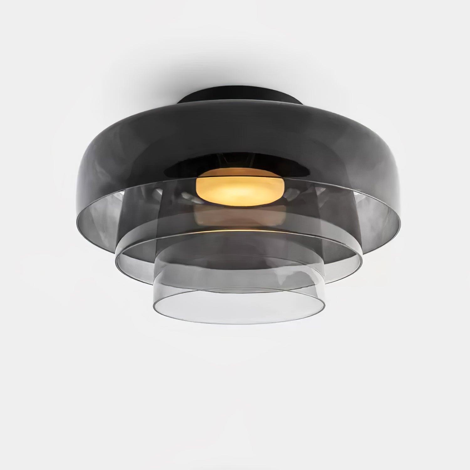 Lagen Plafondlamp met Glazen Schijven | Warm Getint Glas | Scandinavische Elegantie | Subtiel Gelaagd Licht | Moderne Plafondverlichting | Dimbare Versie Beschikbaar | Design Plafondlamp | Meerlaags Glasdesign | Natuurlijk Lichtgevoel | Sansoti