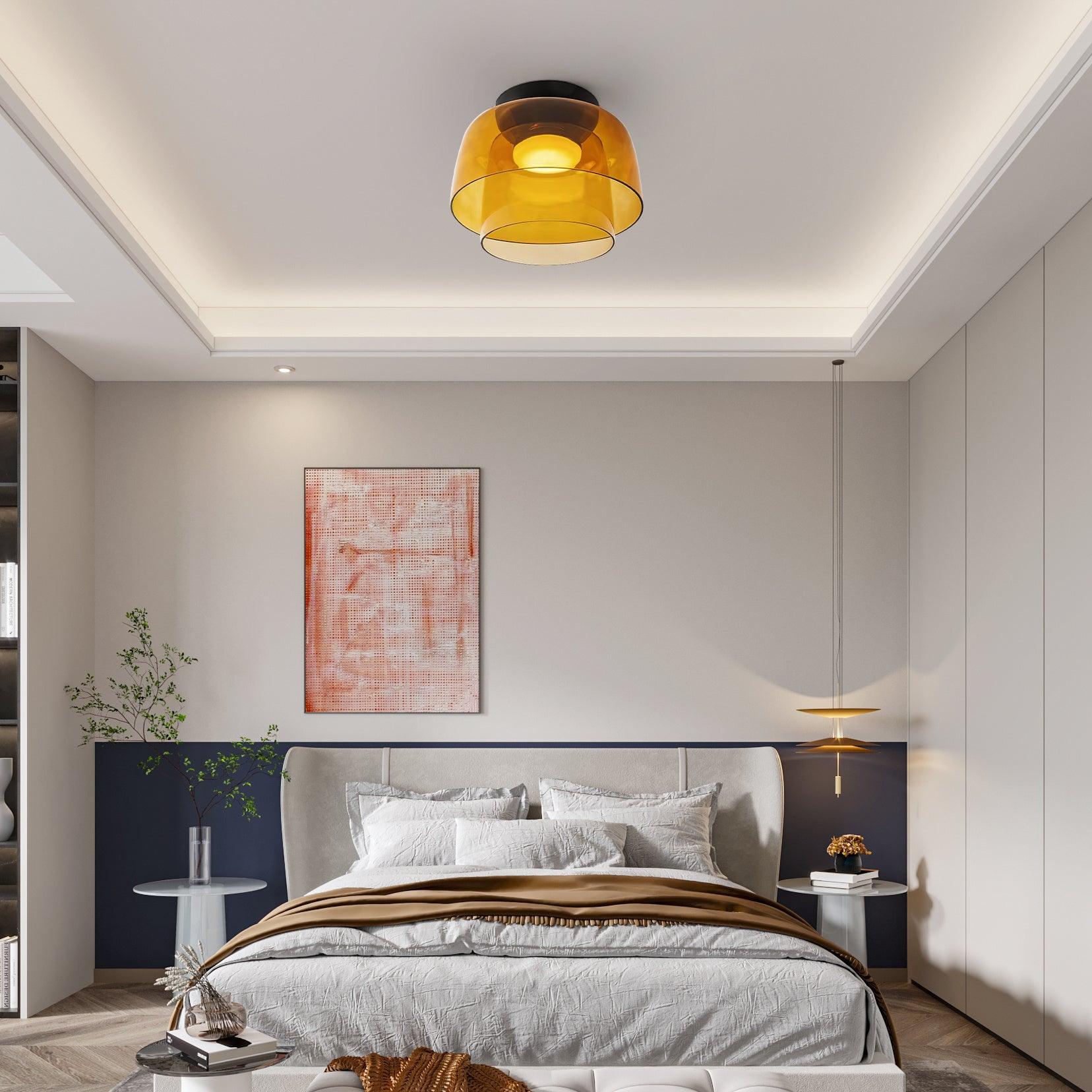 Lagen Plafondlamp met Glazen Schijven | Warm Getint Glas | Scandinavische Elegantie | Subtiel Gelaagd Licht | Moderne Plafondverlichting | Dimbare Versie Beschikbaar | Design Plafondlamp | Meerlaags Glasdesign | Natuurlijk Lichtgevoel | Sansoti