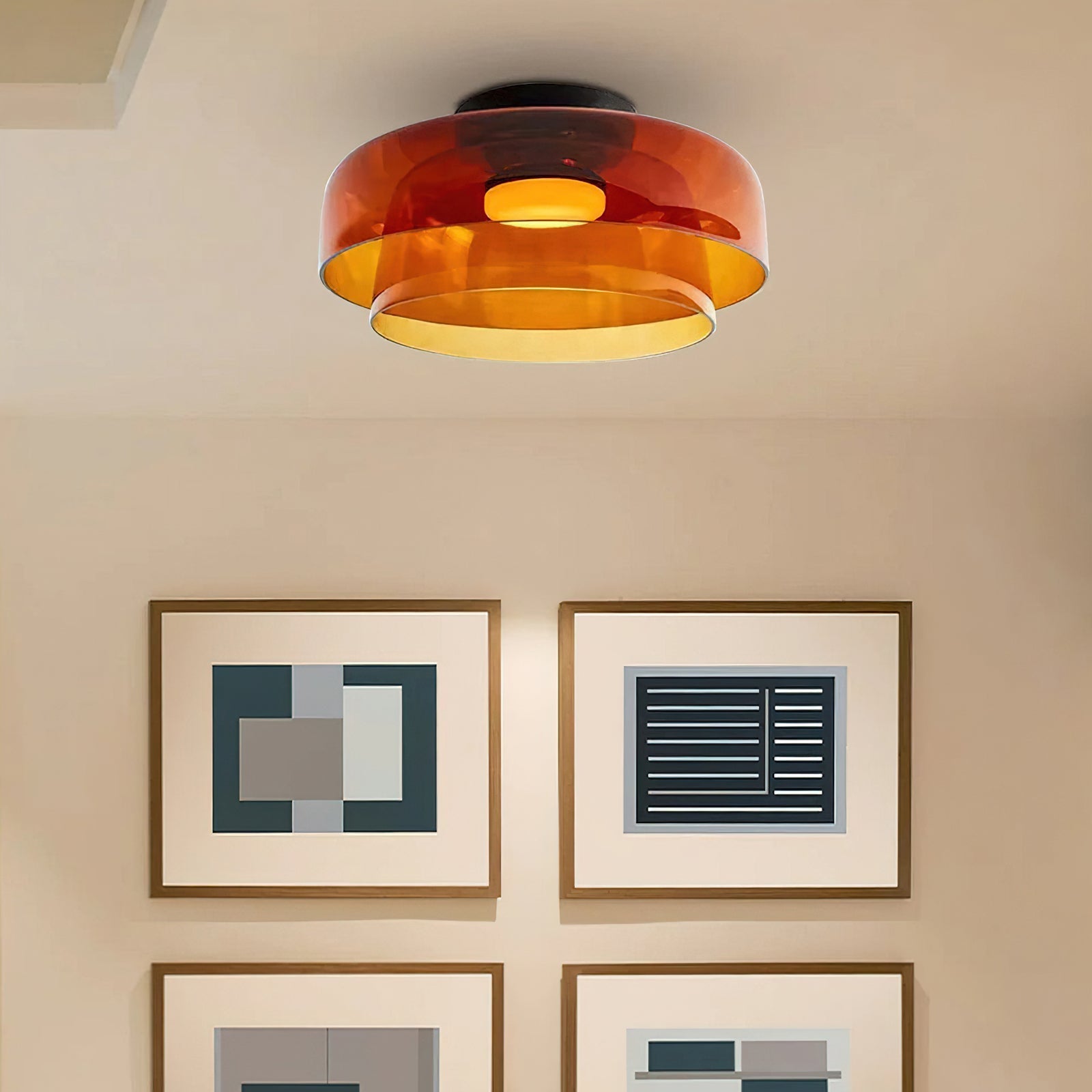 Lagen Plafondlamp met Glazen Schijven | Warm Getint Glas | Scandinavische Elegantie | Subtiel Gelaagd Licht | Moderne Plafondverlichting | Dimbare Versie Beschikbaar | Design Plafondlamp | Meerlaags Glasdesign | Natuurlijk Lichtgevoel | Sansoti