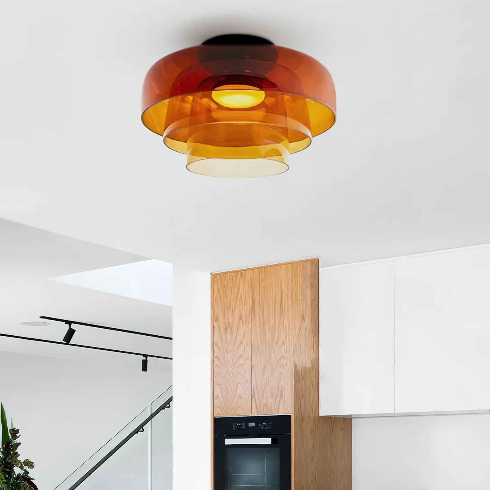 Lagen Plafondlamp met Glazen Schijven | Warm Getint Glas | Scandinavische Elegantie | Subtiel Gelaagd Licht | Moderne Plafondverlichting | Dimbare Versie Beschikbaar | Design Plafondlamp | Meerlaags Glasdesign | Natuurlijk Lichtgevoel | Sansoti