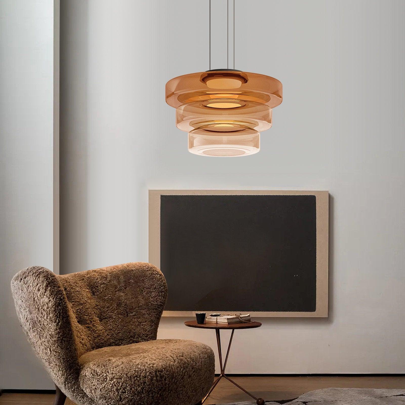 Gelaagde Glazen Hanglamp met Meerdere Schijven 1-2-3 Lagen Dimbare Plafondlamp voor Eetkamer Woonkamer Keuken Scandinavisch Design | Sansoti