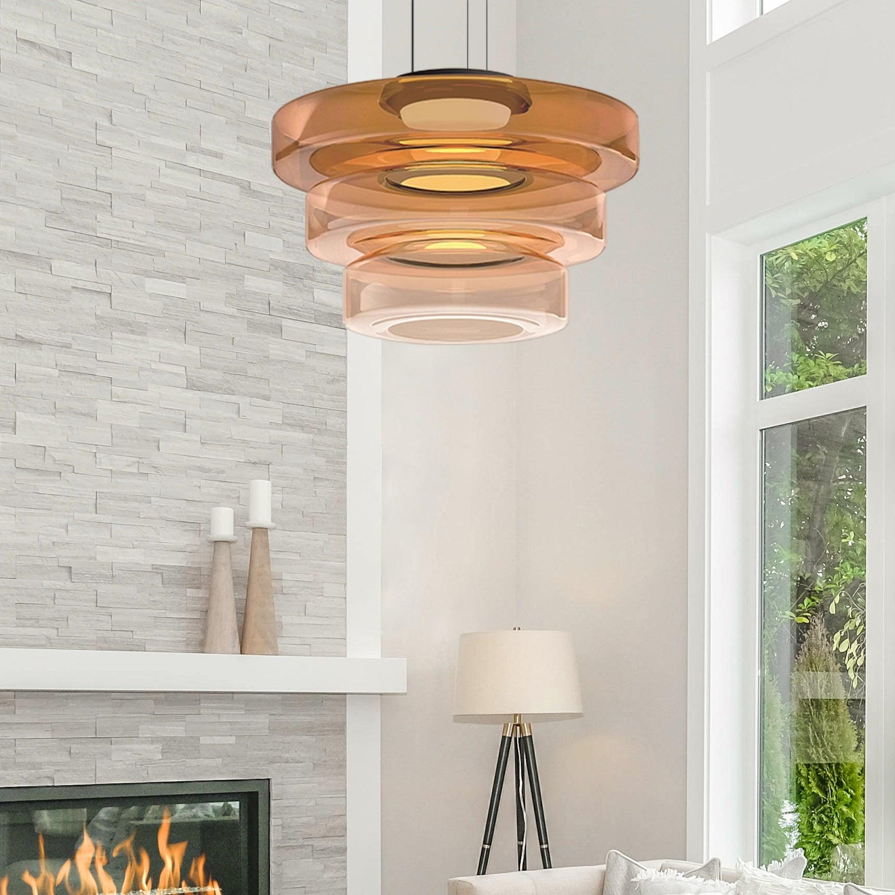 Gelaagde Glazen Hanglamp met Meerdere Schijven 1-2-3 Lagen Dimbare Plafondlamp voor Eetkamer Woonkamer Keuken Scandinavisch Design | Sansoti