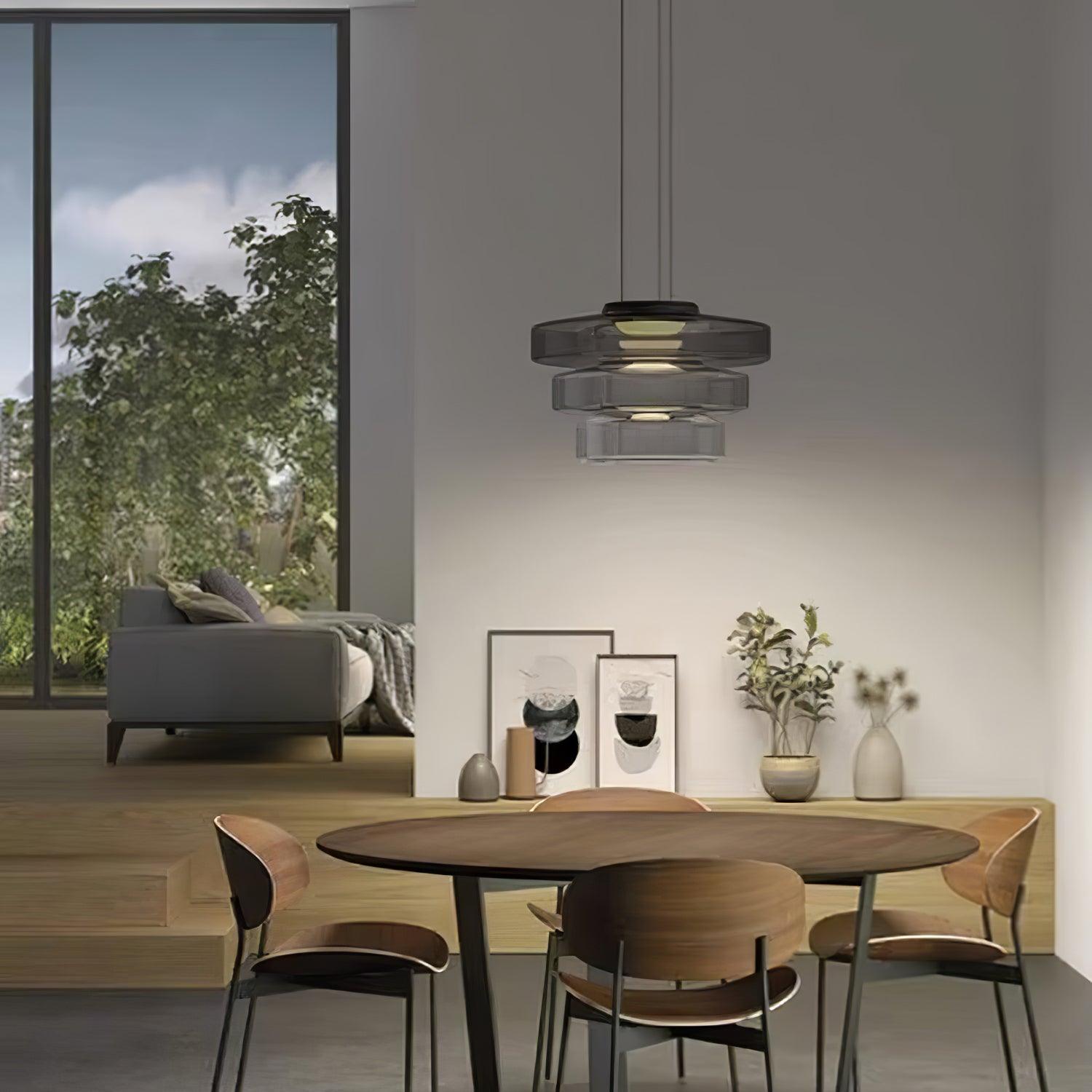 Gelaagde Glazen Hanglamp met Meerdere Schijven 1-2-3 Lagen Dimbare Plafondlamp voor Eetkamer Woonkamer Keuken Scandinavisch Design | Sansoti