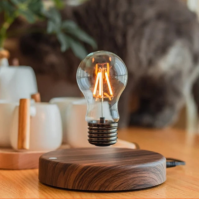 Magnetic Floating LED Lamp with Walnut Base – Modern Table Lamp for Living Room | Sansoti