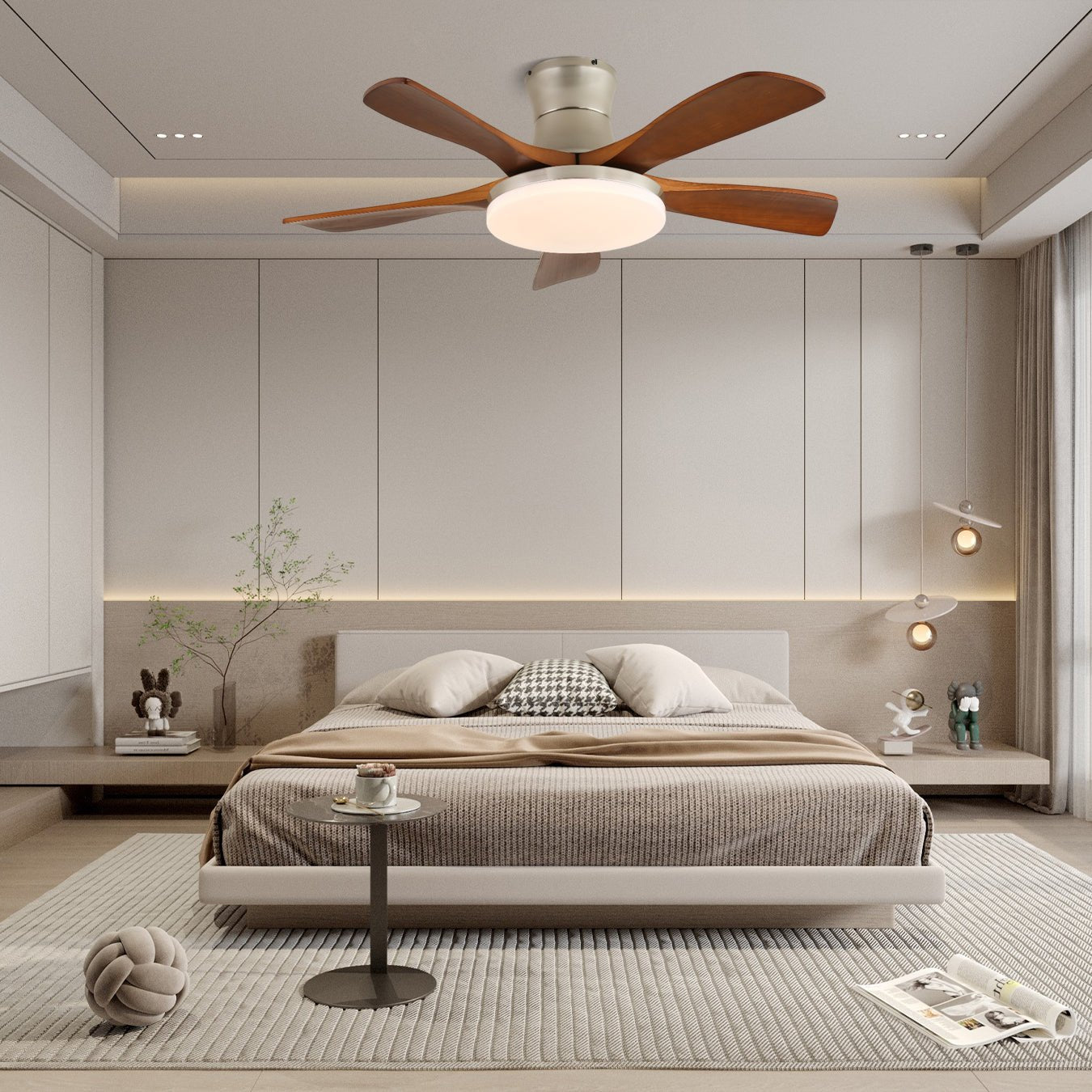 Brevo Ceiling Fan with Lighting – Natural Wooden Blades & Stylish Lighting | Sansoti
